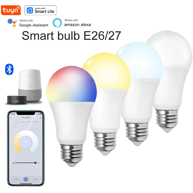 

Tuya LED Light Bulbs Smart Lamp Bluetooth RGB 9W 120V Smart E26/E27 Bulb Led Lights intelligent Life Work with Alexa Google Home