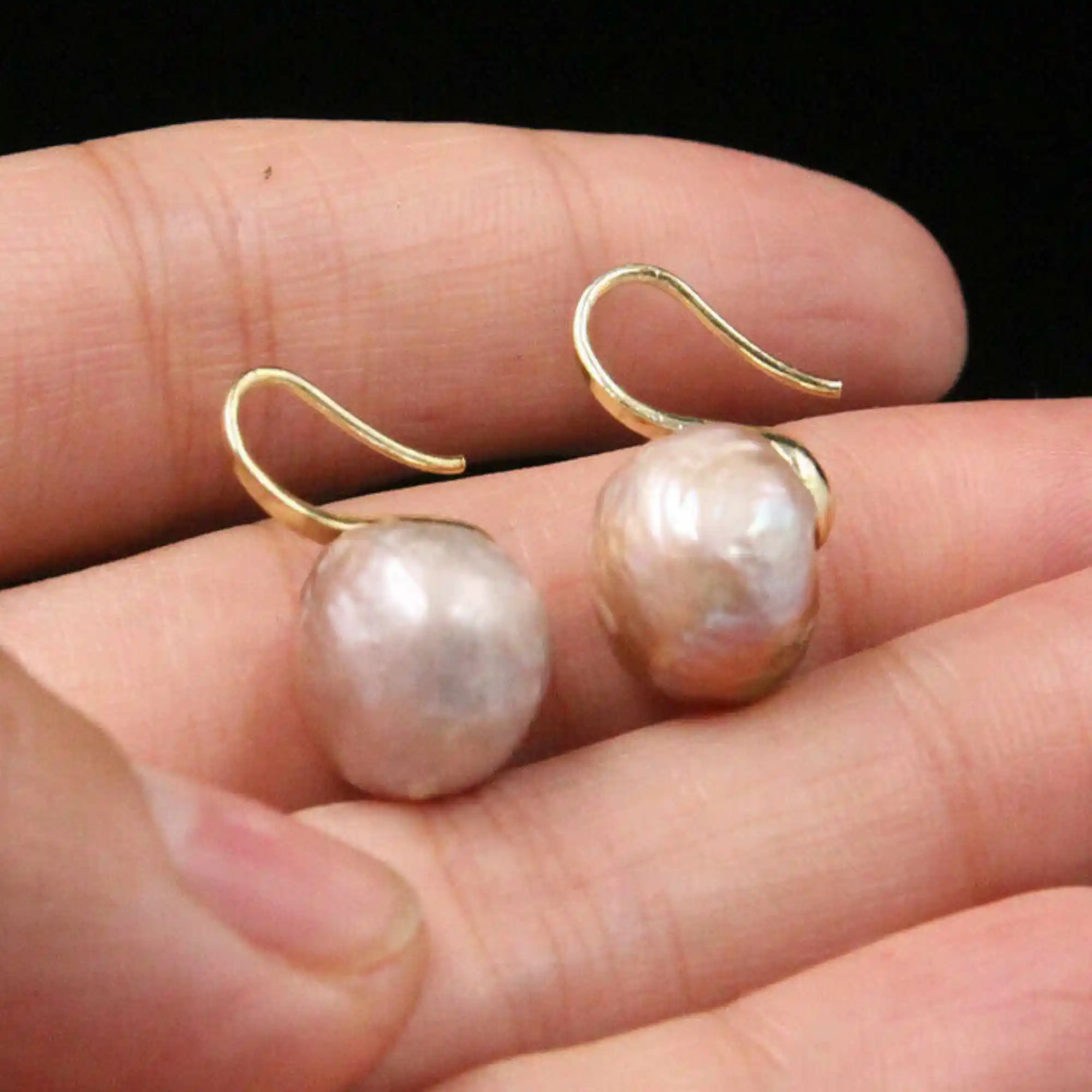 

11-12mm purple Baroque pearl 18k ear stud Cultured earrings Freshwater Christmas Wedding Aquaculture Gift Classic FOOL'S DAY