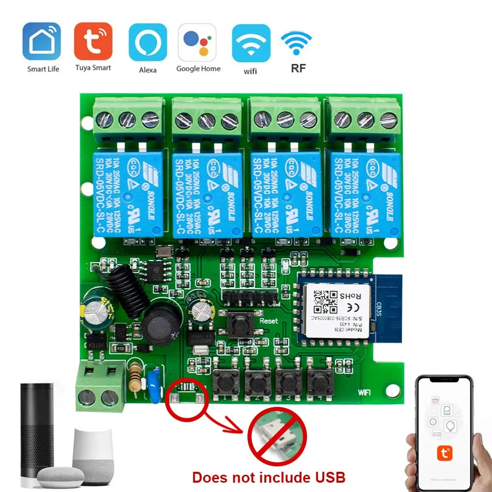 Smart WiFi Garage Door Access Switch with RF Remote and Pulse Relay Module