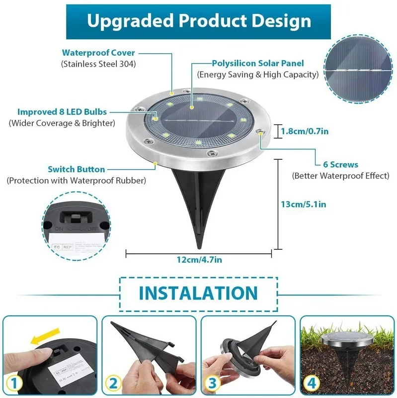 Description Picture 5 of itemLED Solar Underground Light Outdoor Waterproof Lighting Control Path Deck Light Courtyard Lane Lawn Garden Decorative Light