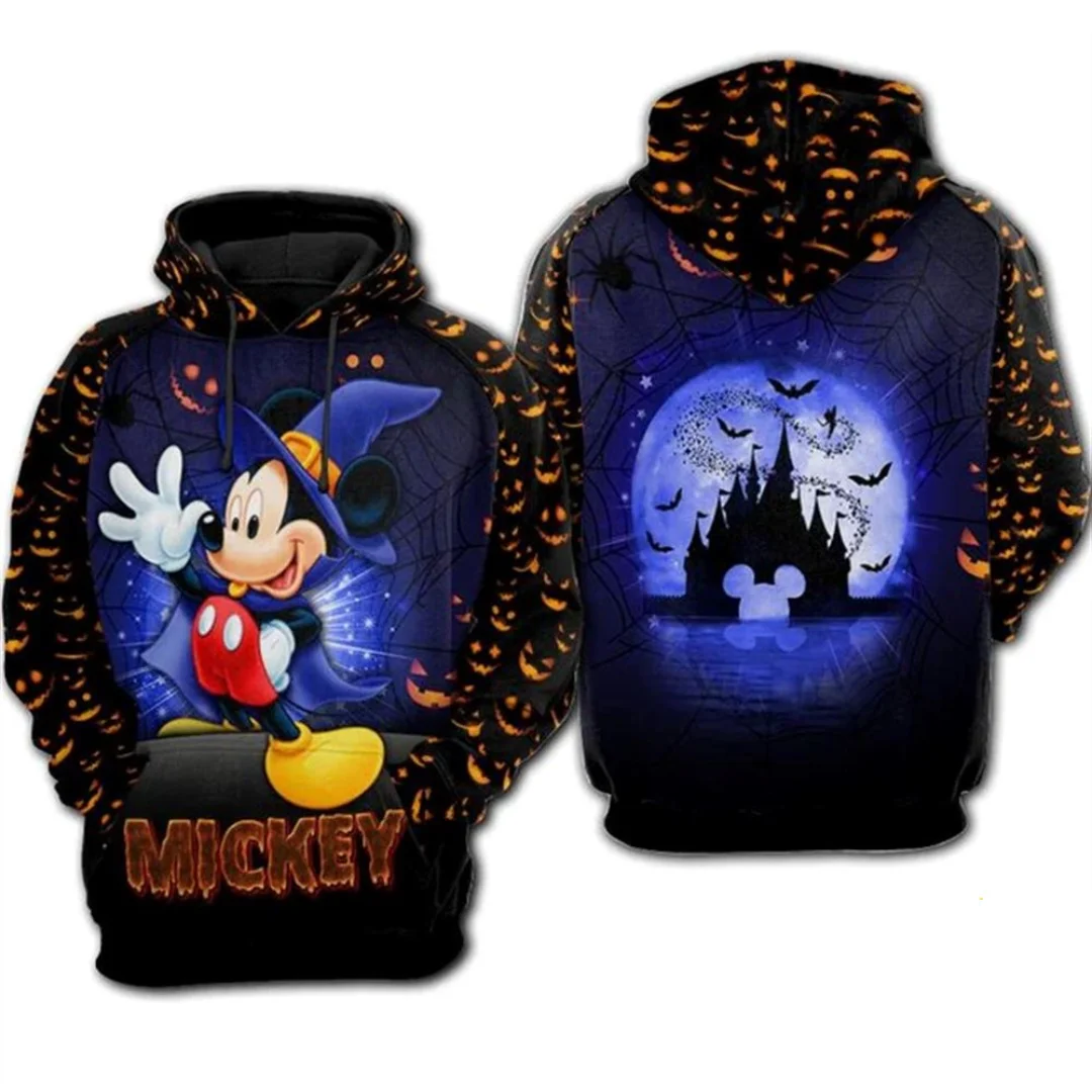 Felpa Con Cappuccio Disney Halloween Felpe Moda Donna Da Uomo Mickey Mouse Wizard Disney Castle Halloween Night Zip Felpa Con Cappuccio Casual