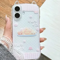 Kawaii Japanese Bear Fashion Phone Case - Cute Y2K Back Cover - iPhone 16 (Transparent)