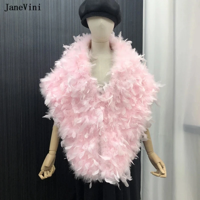 

JaneVini 2023 Charming Pink Bolero Bridal Faux Fur Shawl Wrap Ostrich Feathers Formal Party Cape Cloak Women Wedding Accessories