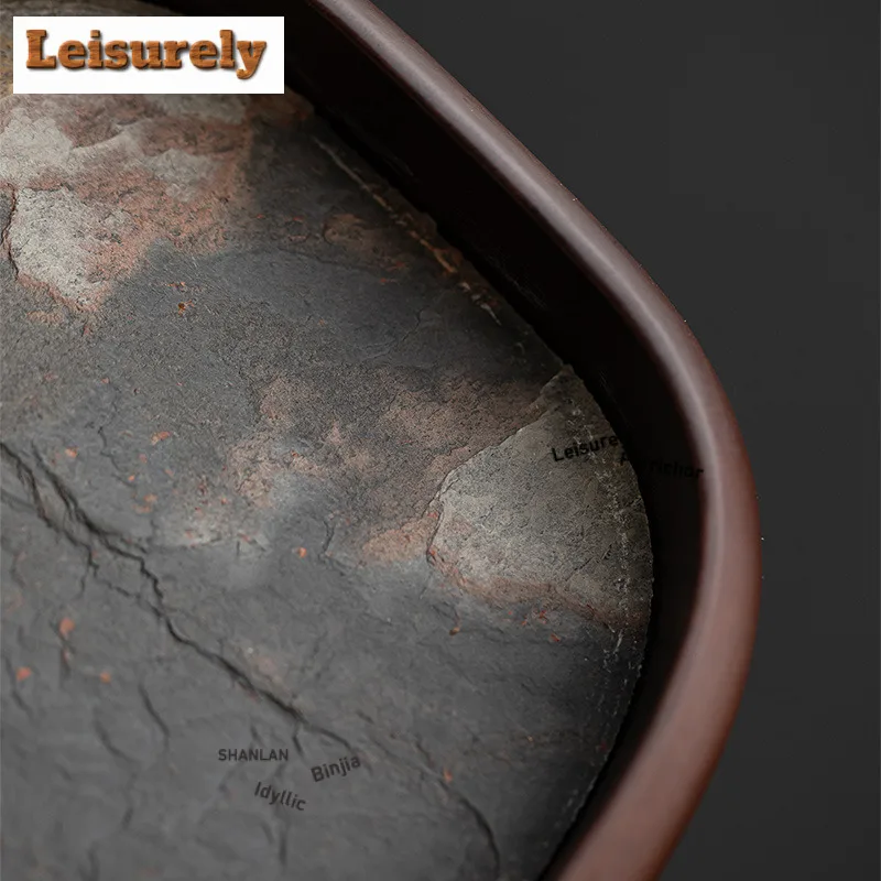 Rock Panel Oval Tea Tray Ancient Dessert Candy Tray Coffee Storage Board Teapot Holder Dishes For Serving Tea Services Craft