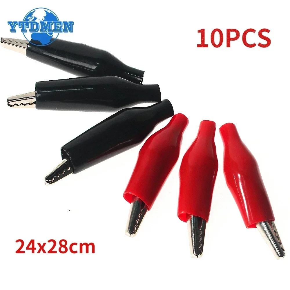10PCS Metal Alligator Clip 24x28mm Insulation Crocodile Electrical Clamp Testing Clip Red/Black Crocodile Clips