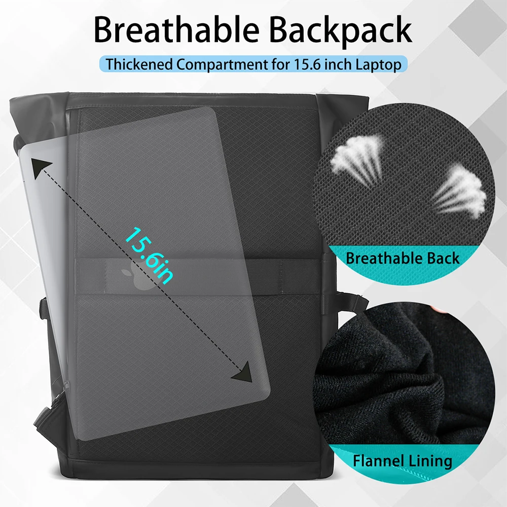 Men's Travel Backpack Expandable 15.6 Inch Laptop Bag with USB Port Waterproof Rollup Backpack Leisure