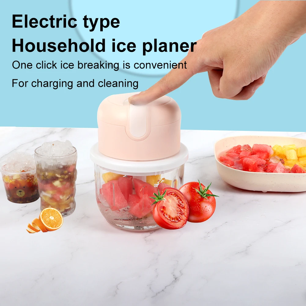 Electric Ice Crusher Mini Garlic Chopper Food Processor USB Rechargeable 300ml Glass Bowl with Lid for Ice Garlic Pepper Chilli garlic chopper