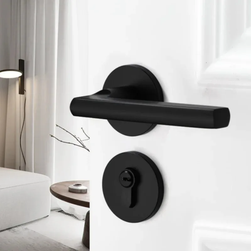 ชุดล็อคประตูแบบเงียบสีดำพร้อมกุญแจ มือจับประตูภายในแบบหนาสำหรับห้องนอน ห้องน้ำ ใช้ในครัวเรือนทั่วไป - ห้องนอน ห้องน้ำ D 1