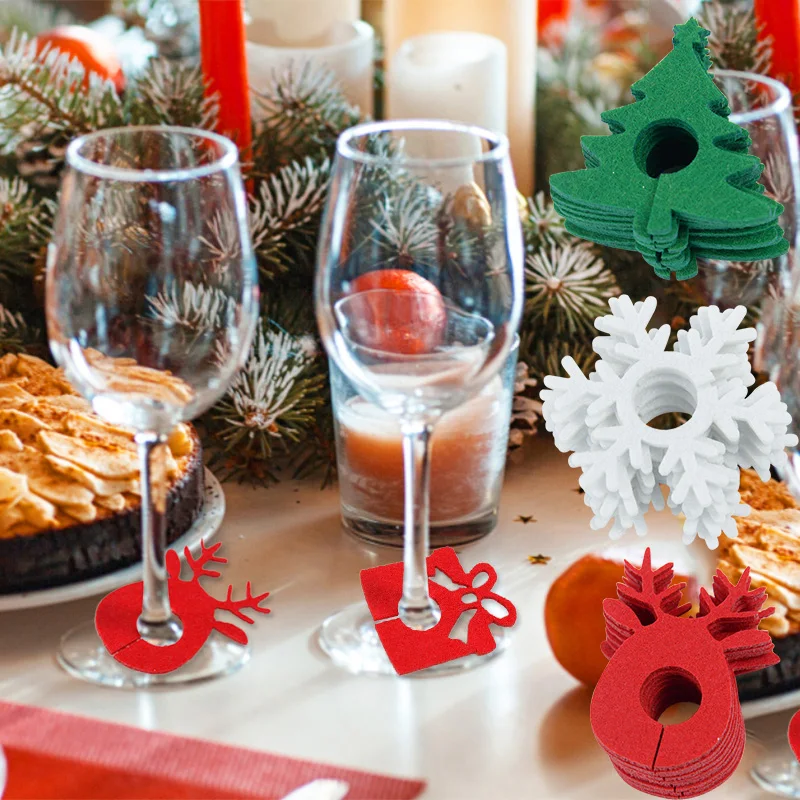 Christmas wine cup glass ring Xmas elk wine cup cards for Christmas home decorations Navidad gifts New Year party supplies 20pcs