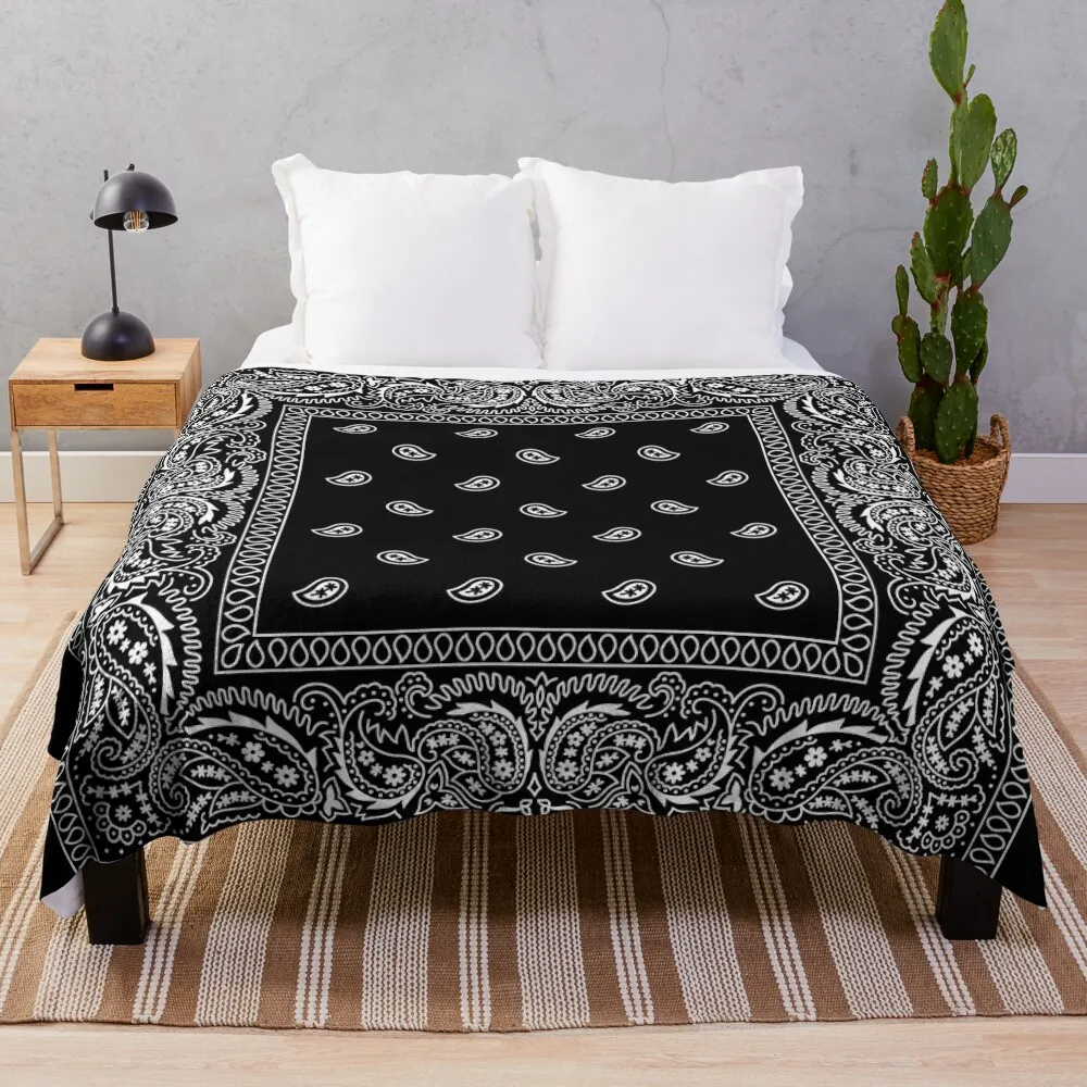 

Black bandana Throw Blanket Luxury Designer Fluffy Shaggy Blankets