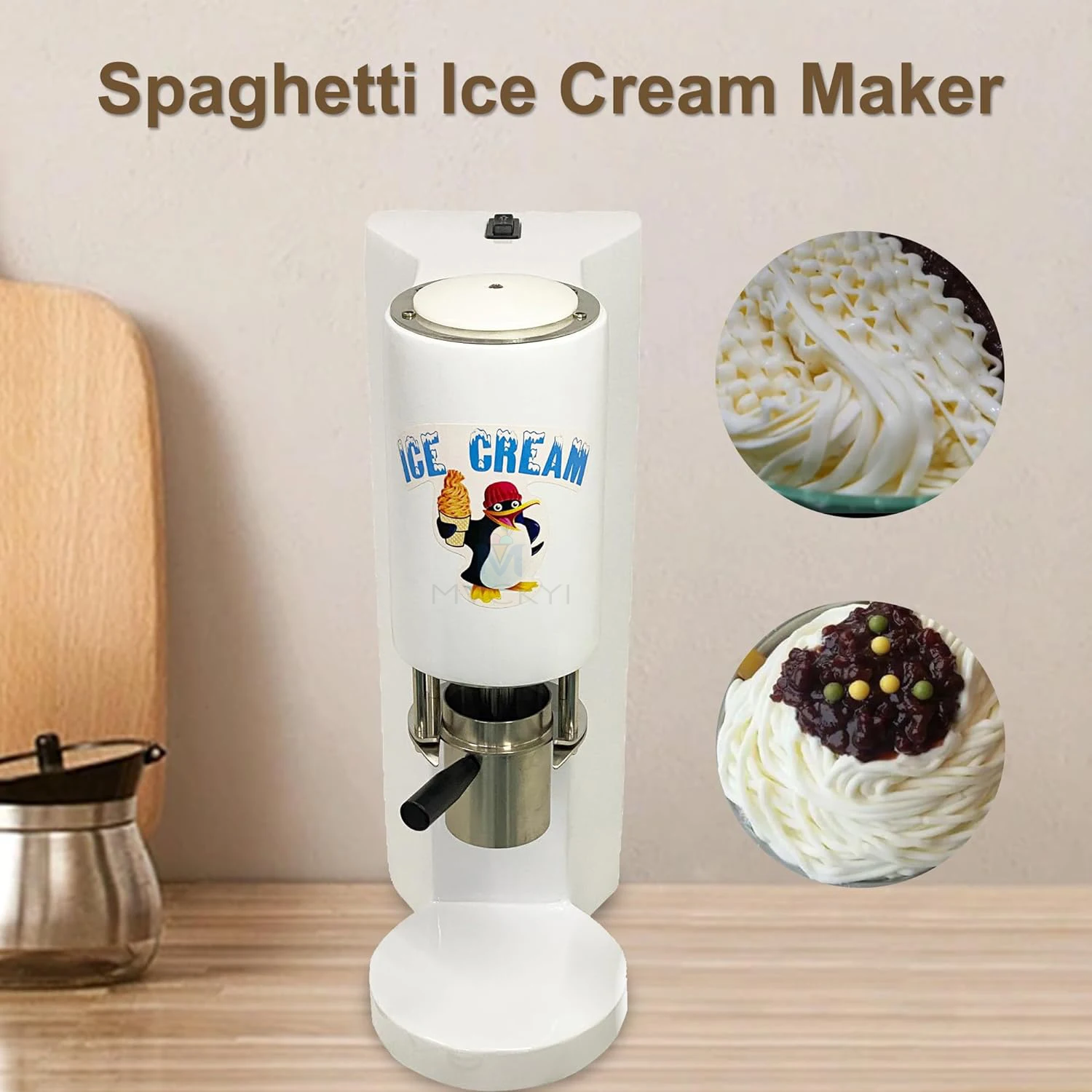 Mvckyi 420ml Ice Cream Spaghetti Machine With 4 Molds Stainless Steel Commercial gelato Pique Ice Cream Spaghetti Maker Machine fashion women s 3 piece skirt set allover sequin spaghetti strap tank crop top and skinny mini skirt set with open front coat