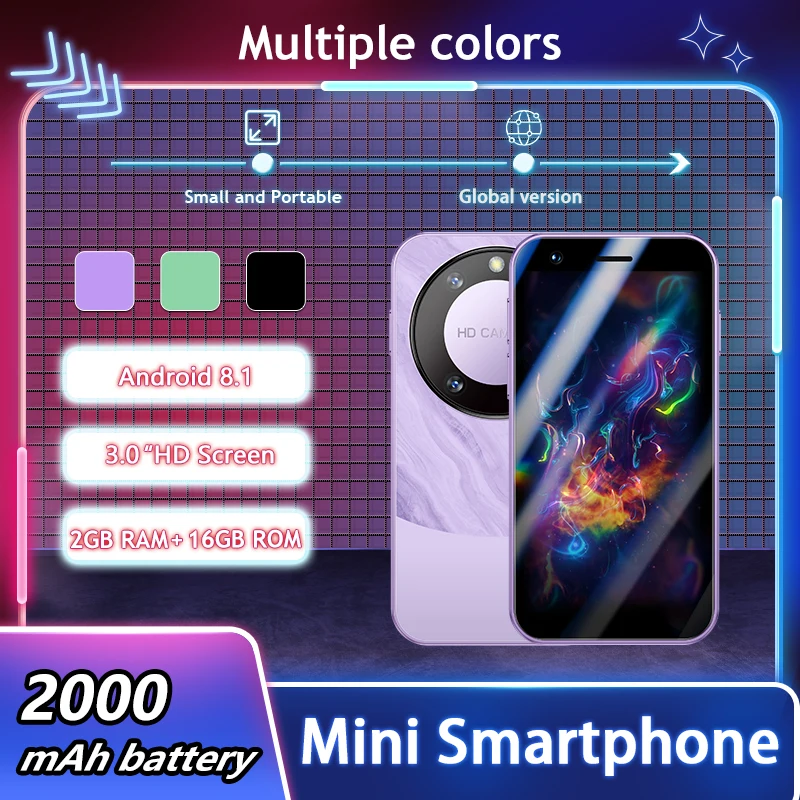 F8PROMAX Mini Android Smartphone, supports Play Store, 2+16GB memory, Android 8.1 system, suitable for children, student gift