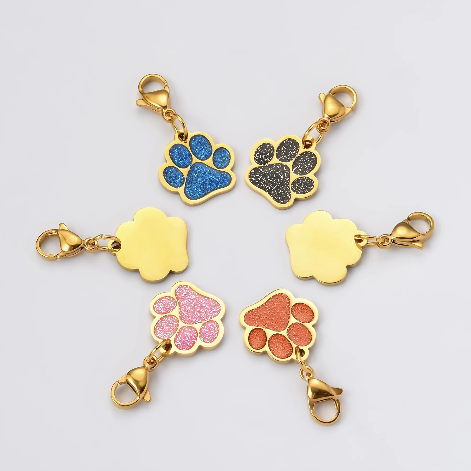 3Pcs Hund Katze Emaille Fußabdruck Edelstahl Tags Welpen Haustier Blank ID Name Kragen Tag Pfote Glitter Anhänger Haustiere hunde Zubehör – Detail 7