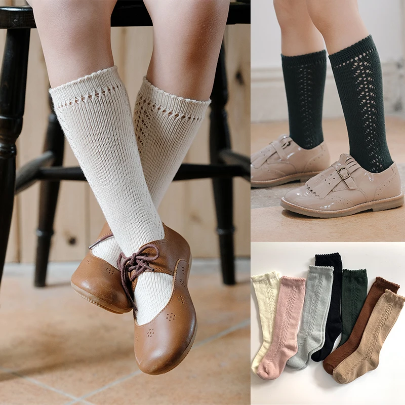 100% Cotton Kids Knee High Socks Baby Girls Boys Spring Autumn Cotton Mesh Breathable Hollow Out Long Socks For 0-8 Years