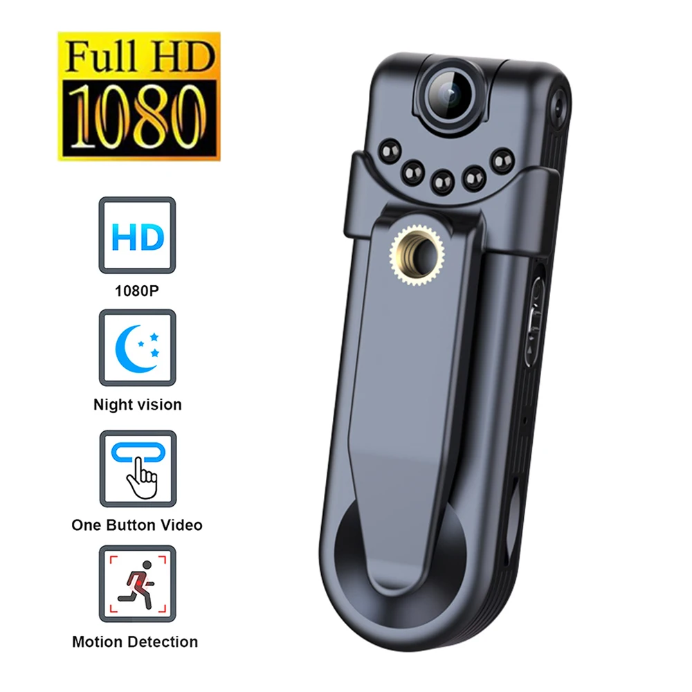 1080P HD Mini Camera with Back Clip Portable Digital Video Recorder Police Body Cam Infrared Night Vision Small Bike Camcorder