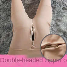 Zipper Leggings Women Slim Wear Convenient Pants for Sex Velvet Padded Warm Cotton Pantyhose Flesh-colored Sexy Stockings Autumn