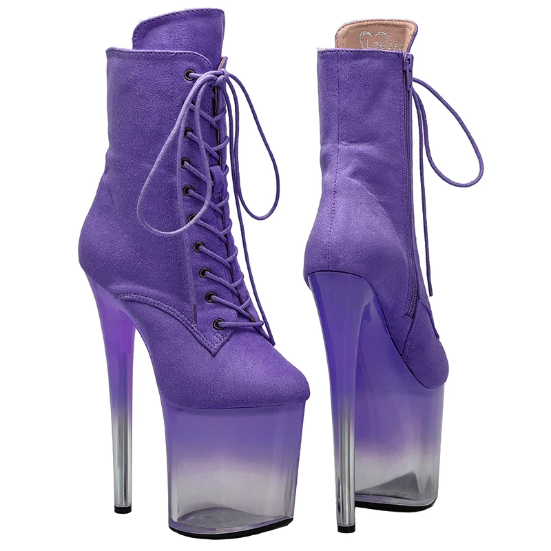 Leecabe  20CM/8inches Suede Upper  lady ankle boots High Heel purple crystal  platform Pole Dance boot