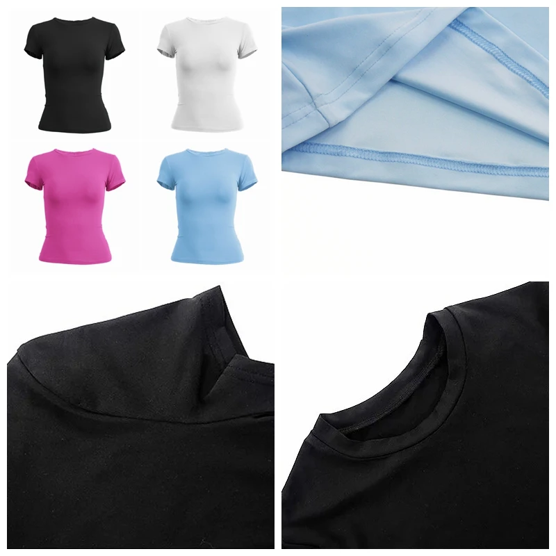 Woman Clothing Short Sleeve T-shirt Slim Fit Tops Female O-Neck Knitted...