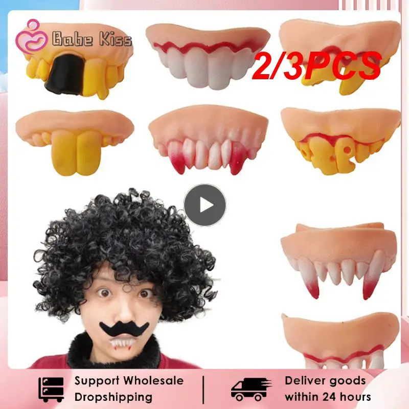 

2/3 шт. клыки вампира, зубы, клыки, зубной протез, реквизит для Хэллоуина, косплей, искусственные зубы, твердый клей, зубной клей, декор для Хэллоуина