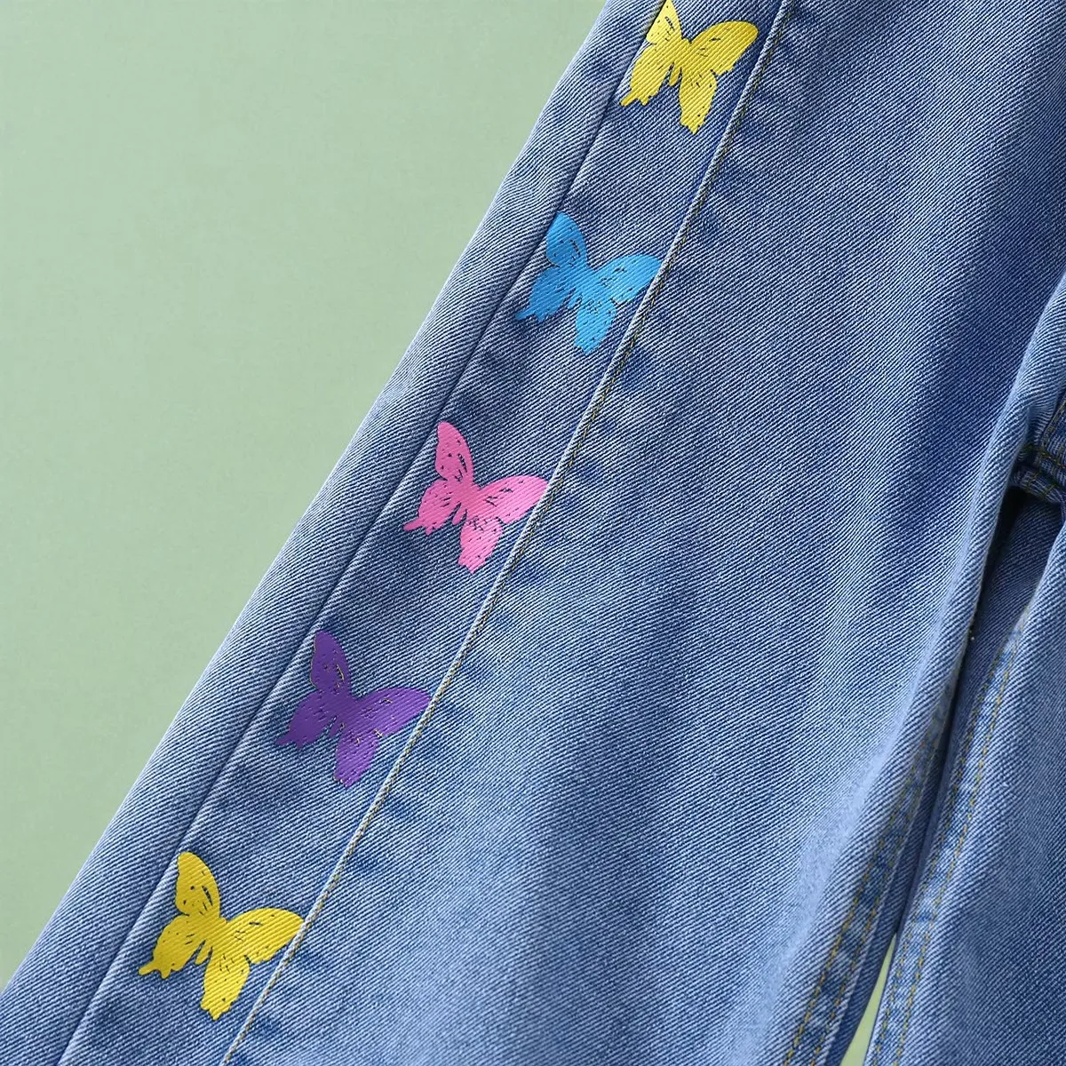 السراويل للفتيات الجينز المراهقين ملابس الأطفال فراشة طباعة السراويل ربيع الخريف الطفل الاطفال الملابس الجينز 6 8 10 12 14 Y