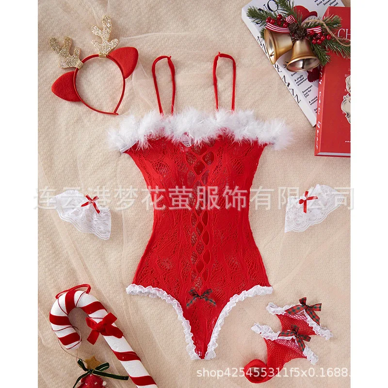 The new plus-size erotic lingerie is sexy and teasing The Christmas net dress and one-piece uniform are seductive and cute sets