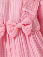1-18M 2024 Baby Girls Honey Solid Spring/Autumn Pink Cotton Dressy Jumpsuit  With Bow +Hair Band 3