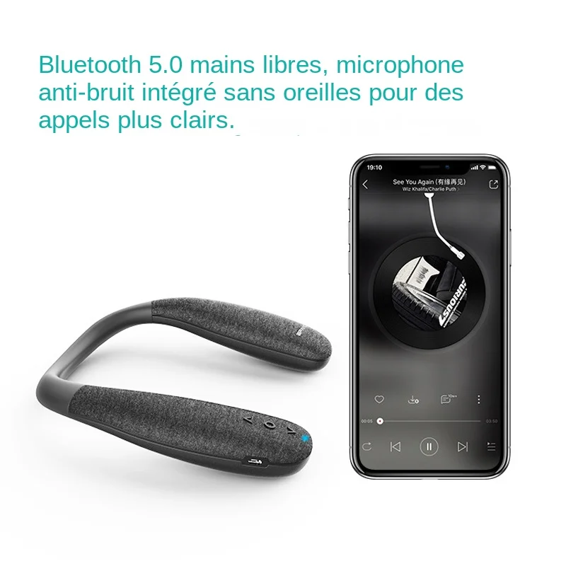 Haut-parleurs Bluetooth, bande de cou, portable, sans fil, pour la maison et l'extérieur, 10h, son stéréo 3D, avec Microphone