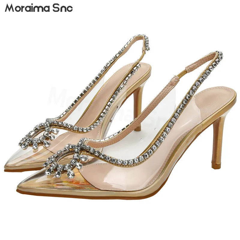

Rhinestone Hollow Transparent Sandals Pointed Thin Backspace High Heel Sandals Niche Design Baotou Temperament High Heels