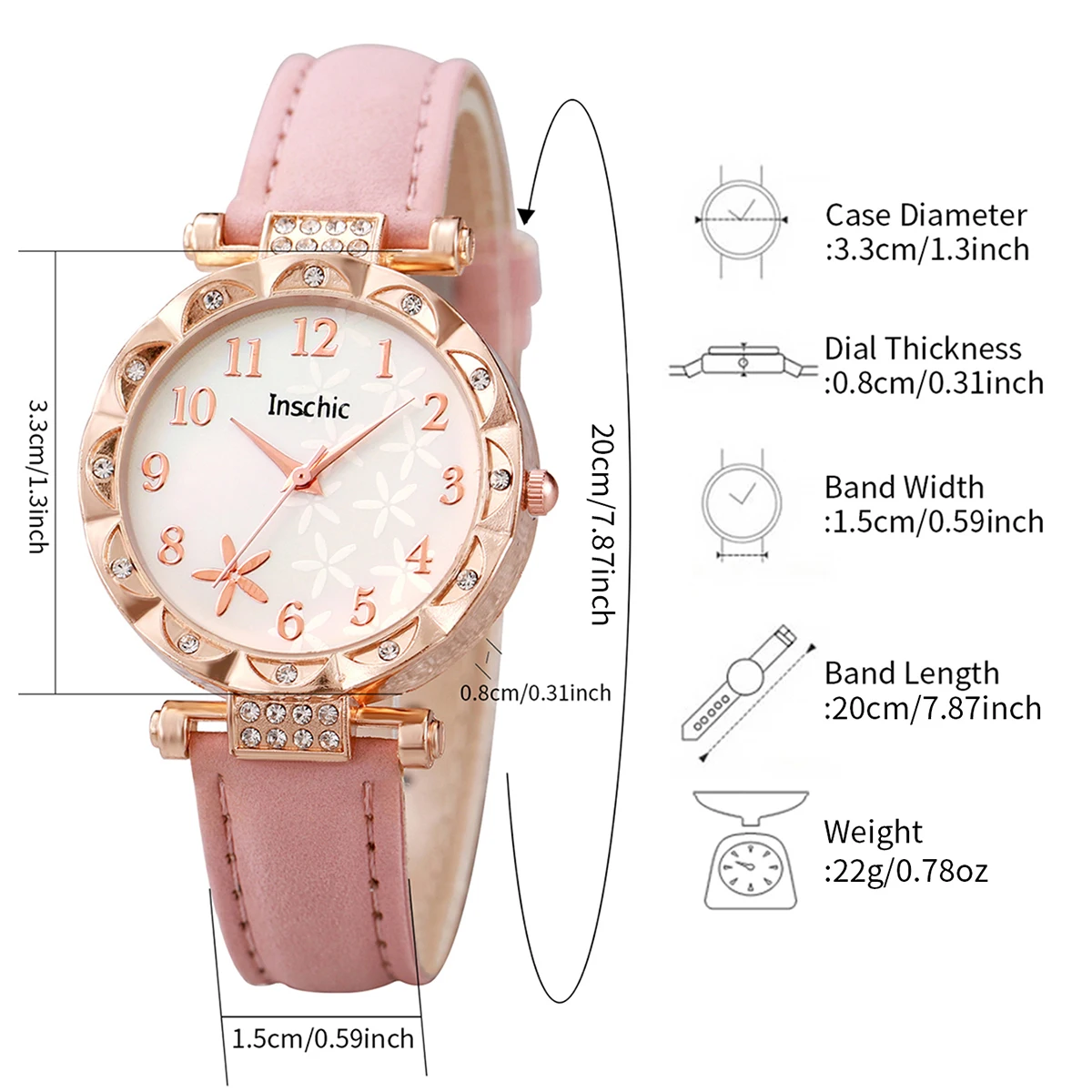 6pcs/Set Women's Flower Quartz Skin Leather Watch Strap Jewelry Set 6
