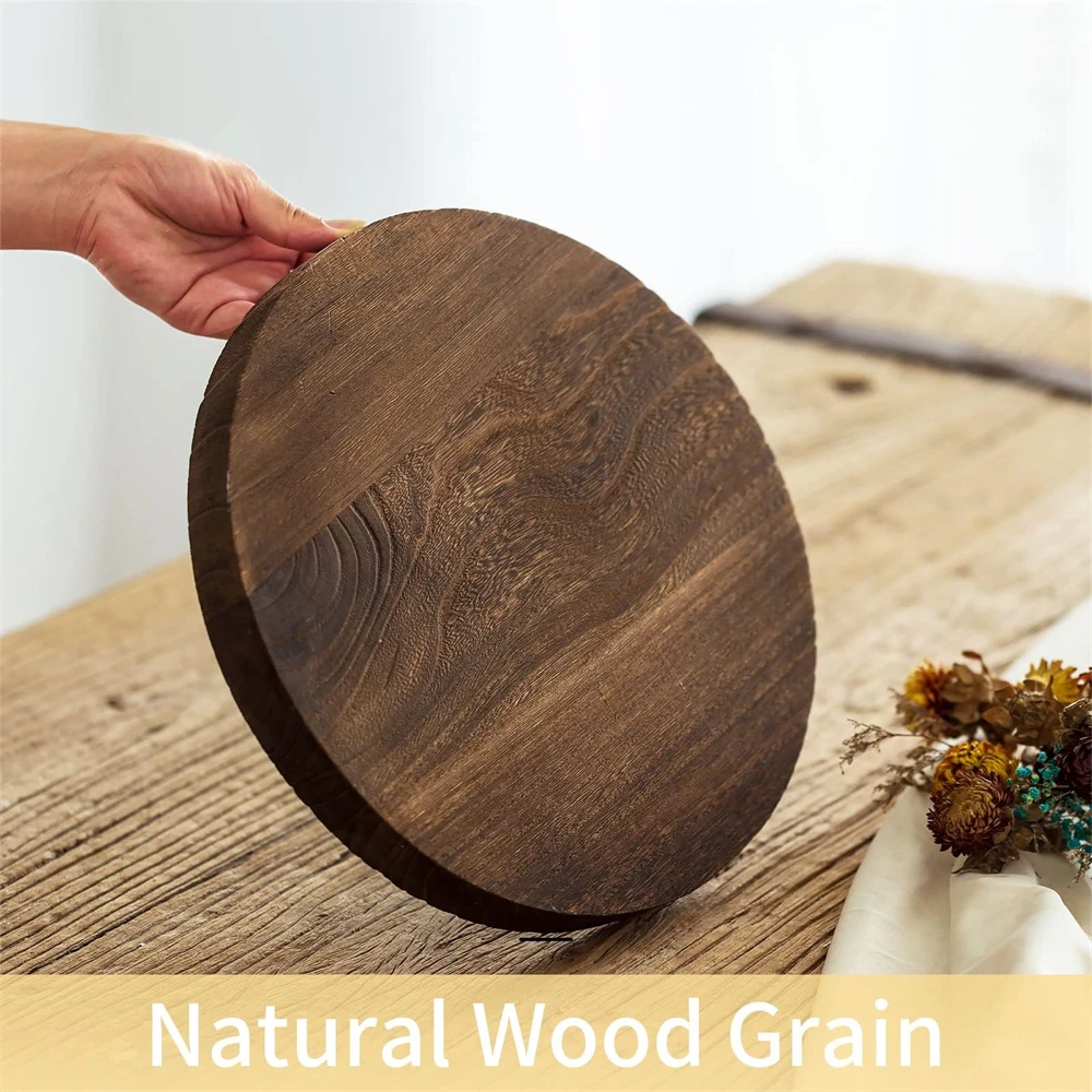 Wooden Serving Tray, Decorative Rustic Round, Vintage Centerpiece Candle Holder Tray, Kitchen Countertop Ottoman