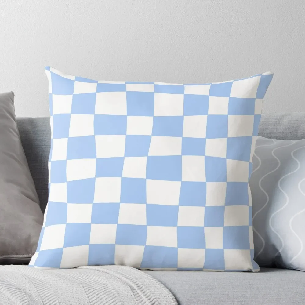 

Hand Drawn Checkerboard Pattern (sky blue/white) Throw Pillow luxury throw pillow covers Decorative Cover For Living Room