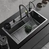 Multifunctional Stainless Steel Kitchen Sink Nano Flying Rain Waterfall Black Handmade Large Single Tank Vegetable Washing Basin 1