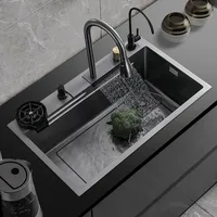 Multifunctional Stainless Steel Kitchen Sink Nano Flying Rain Waterfall Black Handmade Large Single Tank Vegetable Washing Basin 1