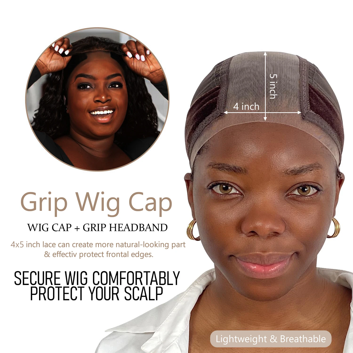 Wig Cap with Grip Band for Keeping Wigs in Place Full Cap-wide Transparent Lace for Lace Front Wigs Wig Accessories