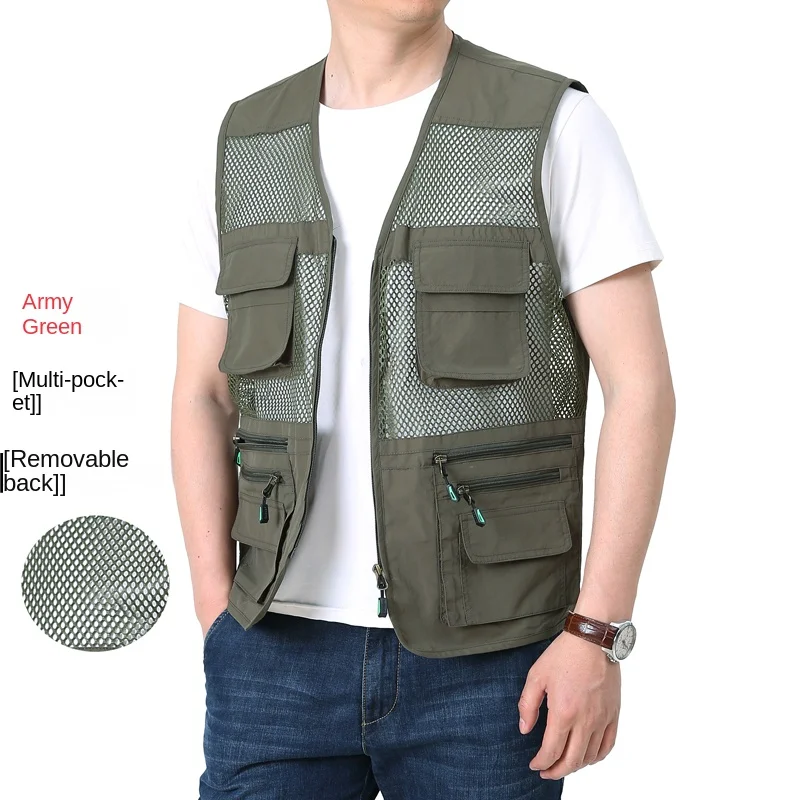 Hunting Vest Coat Summer for Men Camping MAN Work Embroidered Sleeveless Jacket Mesh Men's Pockets Tactical Military Best Pocket спальник 2 слойный одеяло 210 x 100 см camping summer таффета таффета 5°c