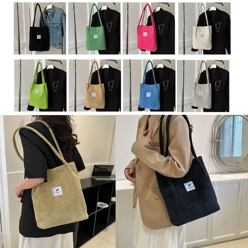 

Canvas Canvas Bucket Handbags Solid Color Arts Shoulder Bags New Corduroy Bags for Lady Women Girl
