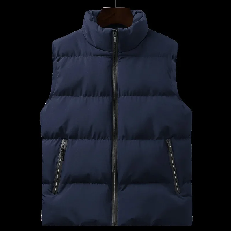 Thickened Stand Collar Men's Autumn Winter Down Cotton Motorcycle Rider Vest Trendy Loose-Fit Plus Size Sleeveless Shoulder Jack