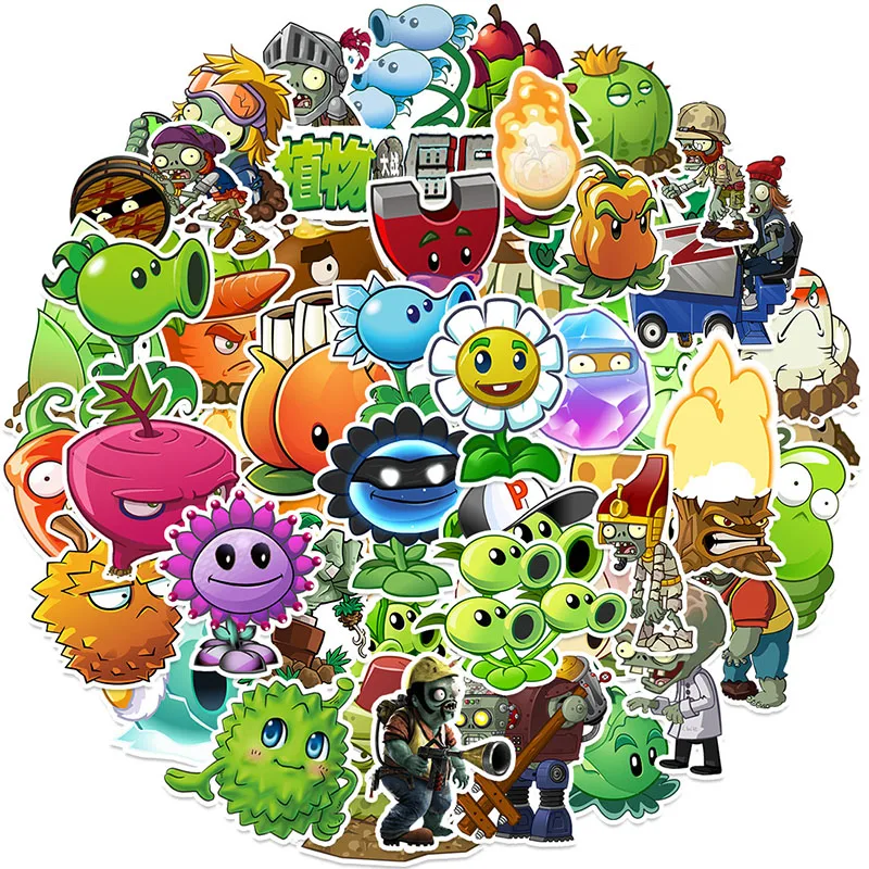 Bandai Plants Vs. Zombies DIY Stickers Phone Trunk Refrigerator Waterproof Anime Stickers Anime Figure Image Toys Sticker 50PCS
