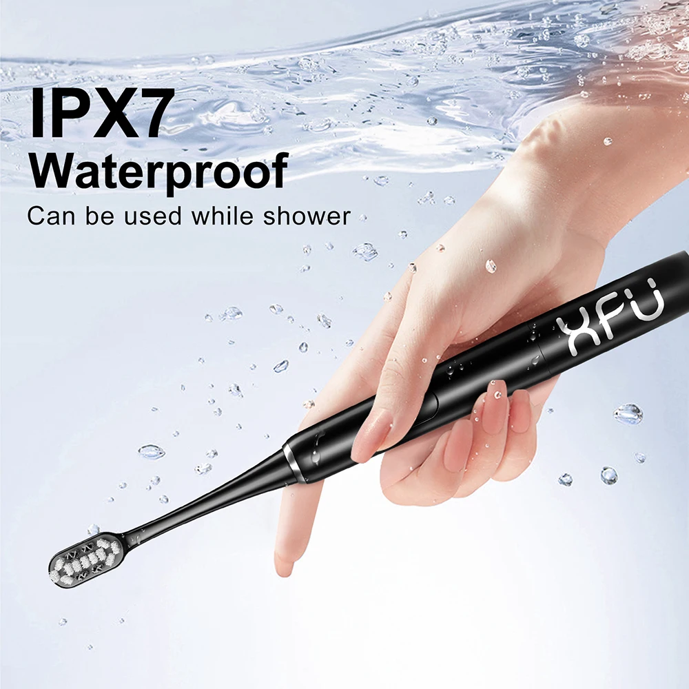 Portable Electric Toothbrush with 3 Pieces Replacement Brush Heads 2 Minute Auto-timer Waterproof IPX7 Black Red For Gifts