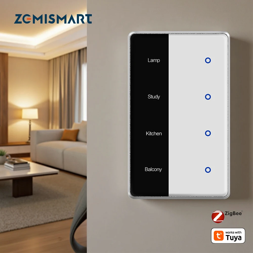 Zemismart Zigbee DIY Name Screen Display Switch with SAA Certification Smart Wall Light Switch Work with Tuya Smart Life App
