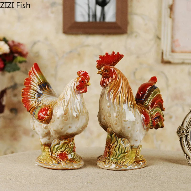 Figurine Décorative Couple Coq Et Poule En Résine – 16 Cm Pour Jardin, Maison, Bureau | Décoration Campagnarde