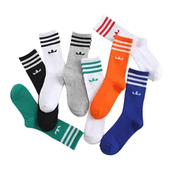para Calcetines alto deportivos de tubo hombre y mujer, medias de algodón a rayas, de Color puro, a la moda, novedad de 2023