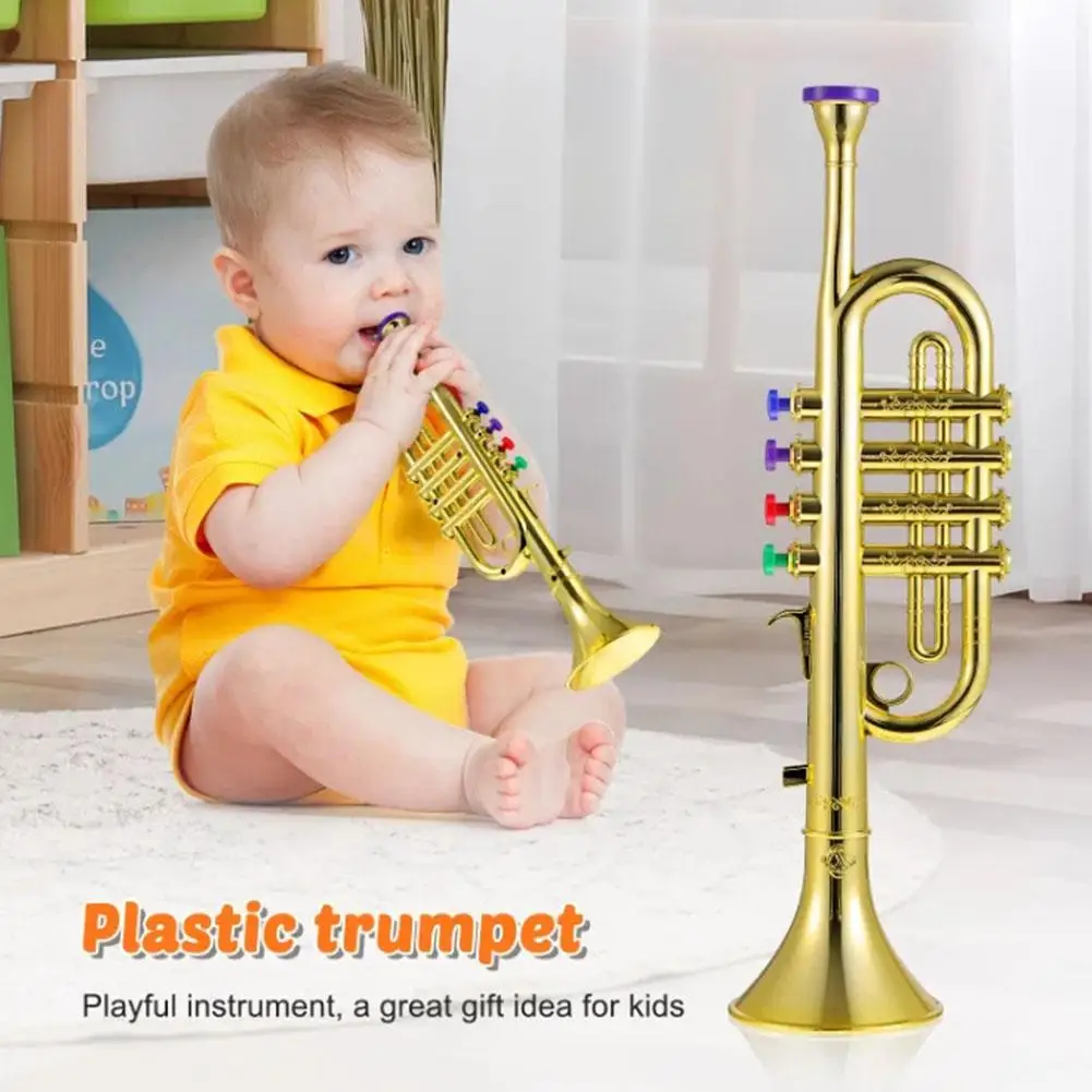 

1PCS Trumpet with 4 Colored Keys Trumpet Toy for Children Birthday Gift for Kids Beginners Musical Instrument Accessories U8X4