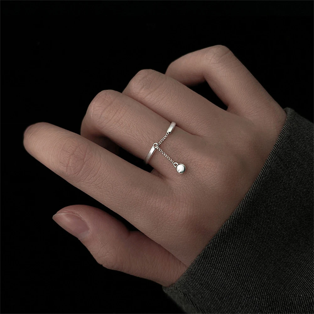 Bague chaîne argenté réglable style minimaliste élégant_voghion.com