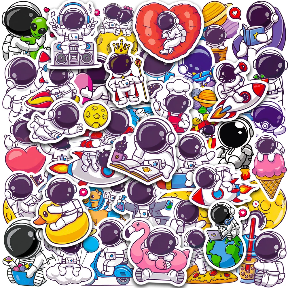 10/30/50pcs Astronaut Cartoon Graffiti Sticker Funny Cute Car Water Cup Waterproof Sticker Lunar Rocket Space Decorative Sticker the atlas of space rocket launch sites