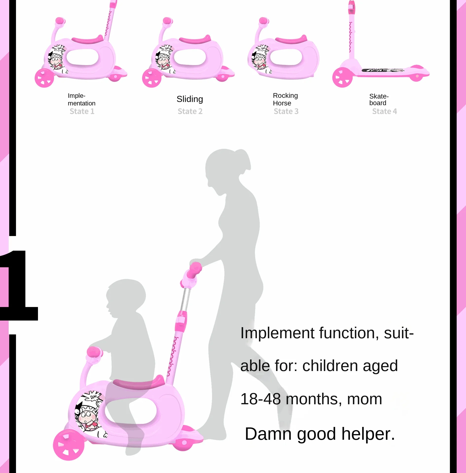 4 In 1 Multifunction Light Brake Scooter Rocking Horse Stroller Scooty 1-10 Years 20 4 In 1 Multifunction Light Brake Scooter Rocking Horse Stroller Scooty 1-10 Years