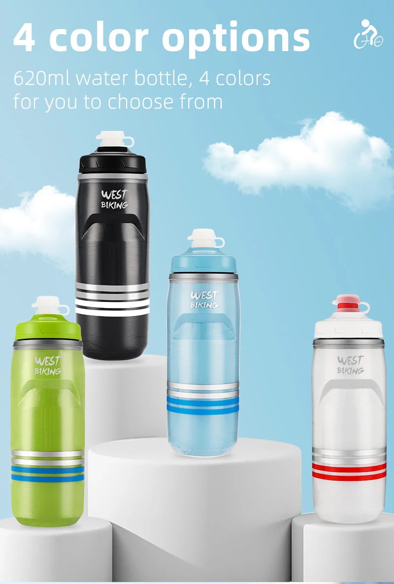 WEST BIKING 3-lagige, kälteisolierte Fahrrad-Trinkflasche 620 ml, tragbare MTB- und Rennrad-Flasche, wärme- und kältegeschützt, Fitnessflasche – Detail 16