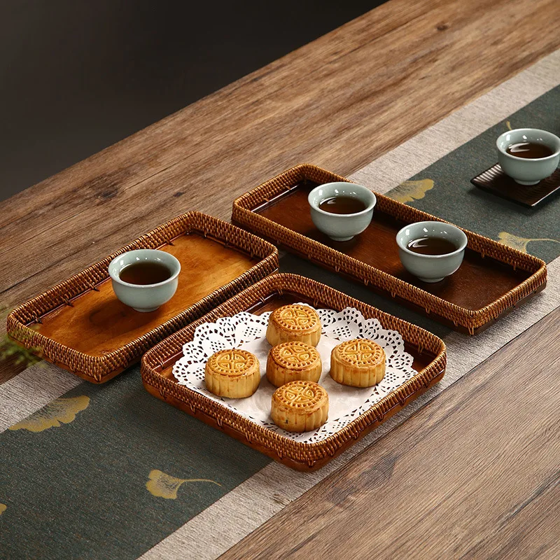 

Handmade Vine Woven Dim Sum Plate Walnut Dried Fruit Tray Japanese Tea Tray Tray