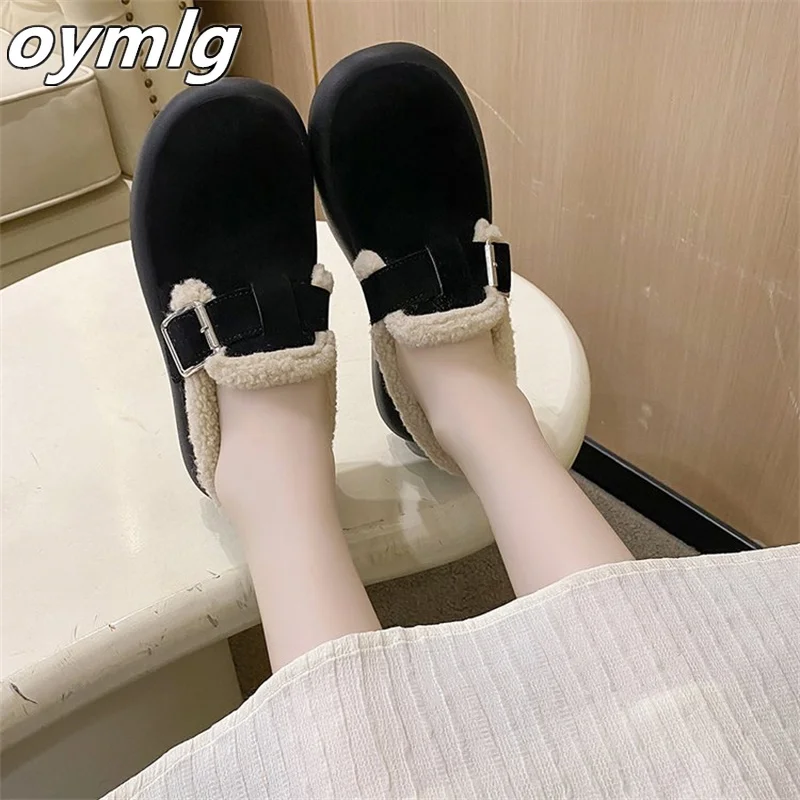 Fur shoes for women's outerwear 2023 New Fashion One Step Padded plush cotton shoes with soft soles, bread and bean shoes
