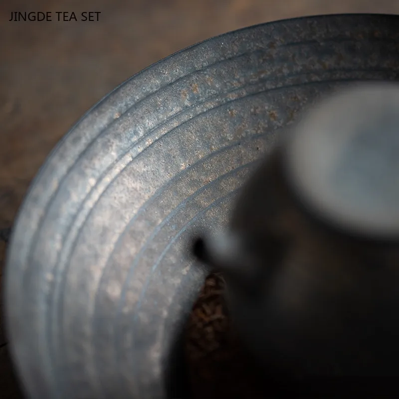 Vintage Gilt Glaze Kettle Bearing Handmade Pottery Dry Tea Table Water Storage Round Tea Tray Ceramic Teapot Mat Teaware